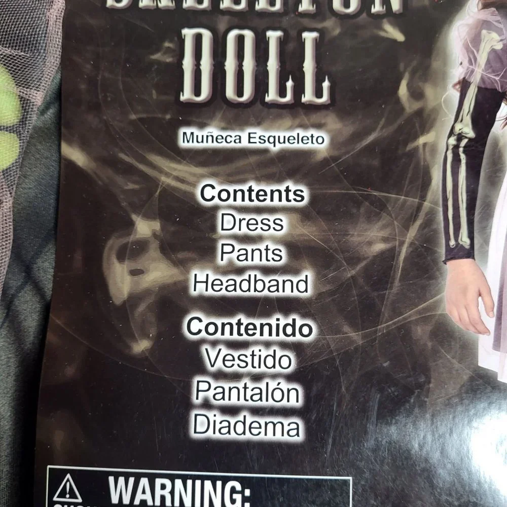 New Skeleton Doll Halloween Costume‎ Girl's Medium 7-8 Black Dress Up Outfit